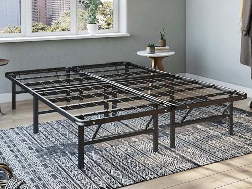 Hercules Folding Metal Bed Frame, 14 Inch Platform Mattress Foundation, Queen