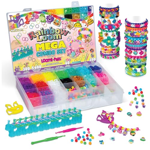 Rainbow Loom® Loomi-Pals™ MEGA Set, Features 60 Cute Assorted LP Charms, The New RL2.0, Happy Looms, Hooks, Alpha & Pony Beads, 5600 Colorful Bands All in a Carrying Case for Boys and Girls 7+