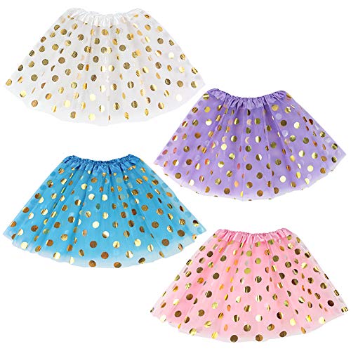 Koogel 4 PCS Tutu for Girls,Tutu Polka Dot Assorted Colors Skirts Ballet Skirts for Dress Up Game Birthday Party Christmas Costume