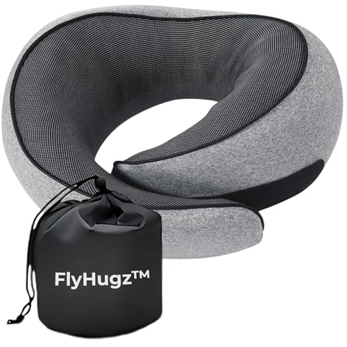 FlyHugz® Neck Travel Pillow | Memory Foam Neck Pillow for Comfort on Airplane | Compact and Ergonomic Design for Travel, Car Rides, and Home Use | Ideal for Adults and Kids