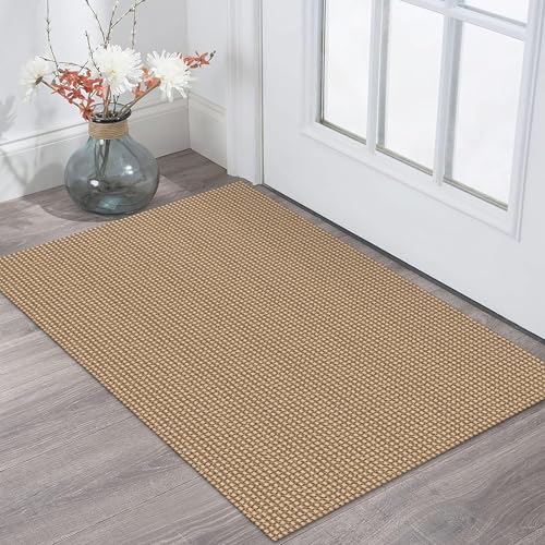 KOZYFLY Boho Rugs for Entryway 2x3 ft Small Area Rugs Washable Rugs Rubber Backed Front Door Rug Cotton Entrance Rugs for Front Porch Bathroom Kitchen Bedroom, Natural/Brown