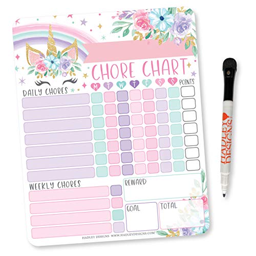 Unicorn Dry Erase Chore Chart for Kids - Magnetic Chore Chart for Kids Magnetic, Chores Chart for Kids, Responsibility Chart for Kids, Good Behavior Chart for Kids at Home, Kids Chore Charts for Kids