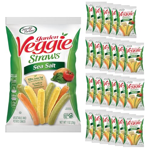 Sensible Portions Veggie Straws, Sea Salt Flavor, Gluten-Free Chips, Individual Snacks, 1 Ounce Bag, 24-Pack