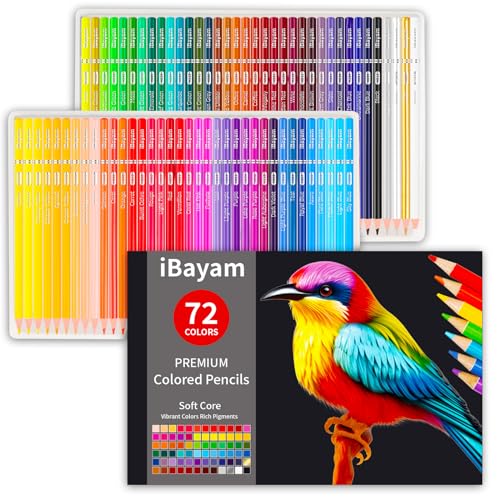 iBayam 72 Count Colored Pencils for Adult Coloring Books - Soft Core Sketching Drawing Pencils, Color Pencil Set, Coloring Pencils Kit, Art Supplies for Adults, Kids - School Supplies, Gifts