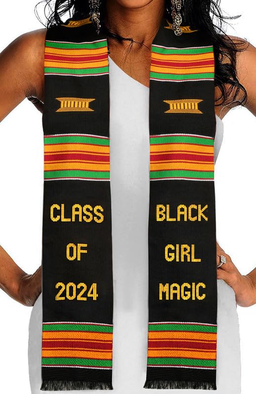 Black Girl Magic Graduation Stole 2024 | Kente Stole Class of 2024 | Kente Graduation Stole 2024 | Authentic African Art