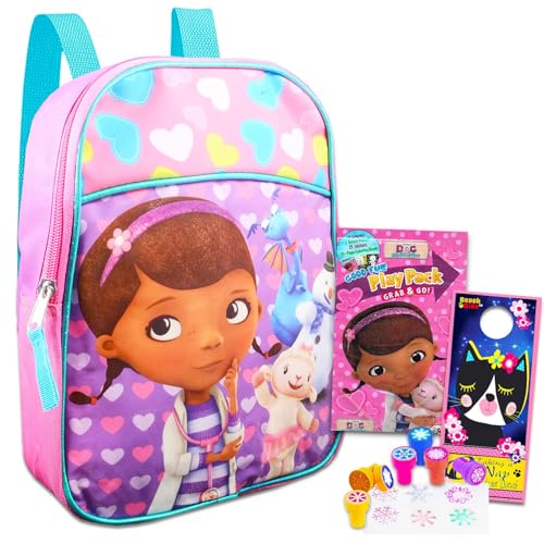 Disney Doc McStuffins Mini Backpack ~ 4 Pc Bundle With 11' Doc McStuffins School Supplies Bag, Snowflake Stampers, Play Pack, and More