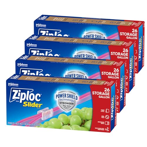 Ziploc Gallon Food Storage Slider Bags, Power Shield Technology for More Durability, 104 Bags Total