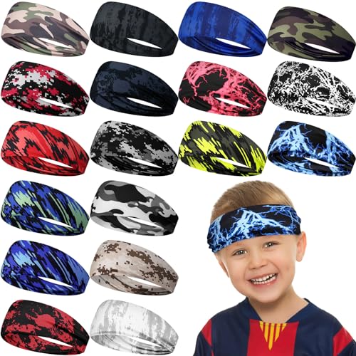 Ceenna 18 Pieces Kids Sports Sweatbands for Boys Girls Athletic Headband Wicking Elastic Breathable for Child (Novel Style)