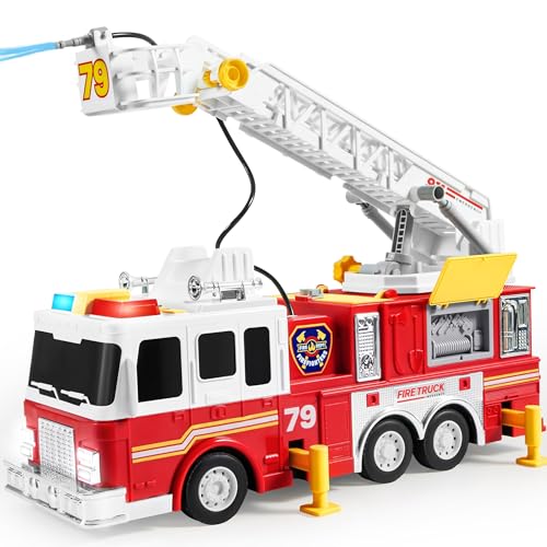 JOYIN Extra Large Fire Truck Toys for Boys Girls with 33-inch Ladder, Lights, Realistic Sirens & Button, Big Firetruck Engine for Toddlers 3+, Christmas Birthday Gift