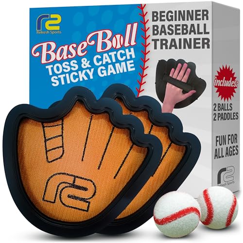 Toss and Catch Ball Set: Beginner Sticky Balls & Kids Baseball Training Glove Toy Paddle - Fun Baseball Games for Kids - Gifts for Boys & Girls - Velkro Ball and Catch Game - Outdoor Toy for Kids