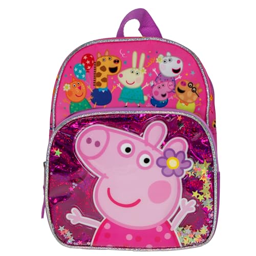 AI ACCESSORY INNOVATIONS Peppa Pig 10” Mini Backpack, Girls Mini Travel Bag Featuring Floating Shaker Confetti, Pink