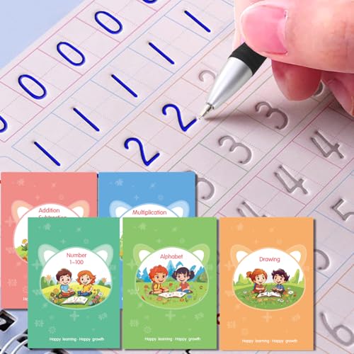 Magic Practice Copybook, Reusable Writing Practice Book, for Preschool Kids Age 3-8 ​Calligraphy 9.44in×6.29in(5 Books with Pens)