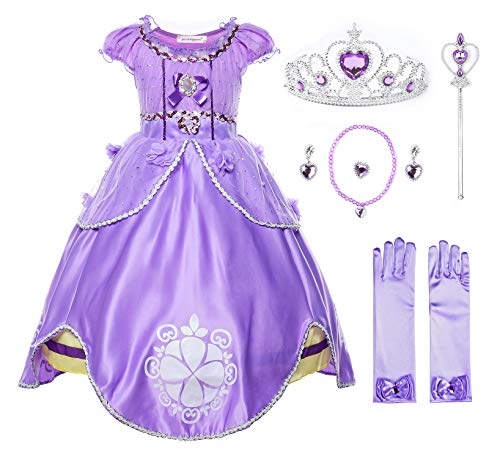 JerrisApparel Girls Princess Costume Floor Length Birthday Party Dress up (4T, Purple with Accessories)