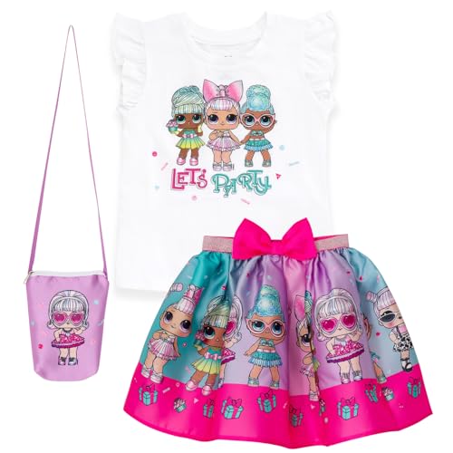 L.O.L. Surprise! Aqua Opal Q.T. Pearl Q.T. Little Girls T-Shirt Skirt and Bag 3 Piece Outfit Set Present Surprise 7-8