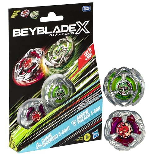 BEYBLADE X Chain Incendio 5-60HT and Arrow Wizard 4-60N Dual Pack Set with 2 Right-Spinning Tops; Battling Top Toys for 8 Year Old Boys and Girls