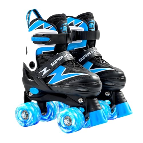 SUPER YOUNGSTER Adjustable Roller Skates Boys Kids 4-12 Roller Skates with Light up Wheels, Fun Rollerskate for Youth Toddlers