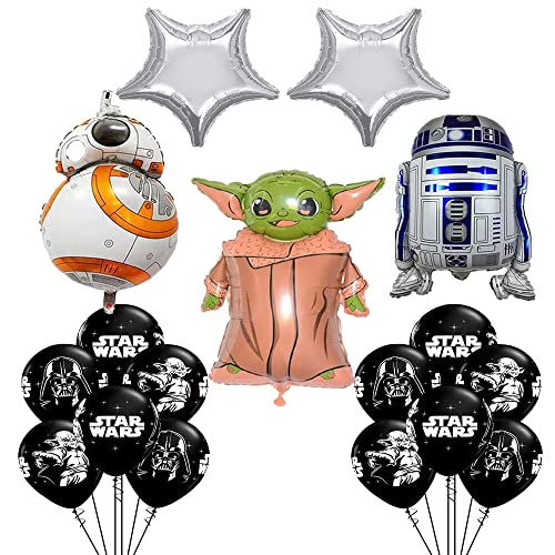 ROSUDA 19 Pcs Star Wars Balloon Set, Baby Child Balloons,Mandalorian Theme Video Games the Child Birthday Party Foil Film Dalloon Supplies Star Wars Bouquet Decorations for Kids Boys Girls