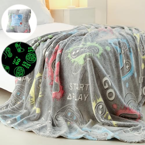 Anowpo Glow in The Dark Blanket Game Controller Gifts for Boys,Soft Kids Throw Gamer Blanket 3 4 5 6 7 8 9 10 11 12 Year Old Boy Gifts,Gifts for Boys 8-12,Easter Birthday Valentines Day Gifts,50'x60'