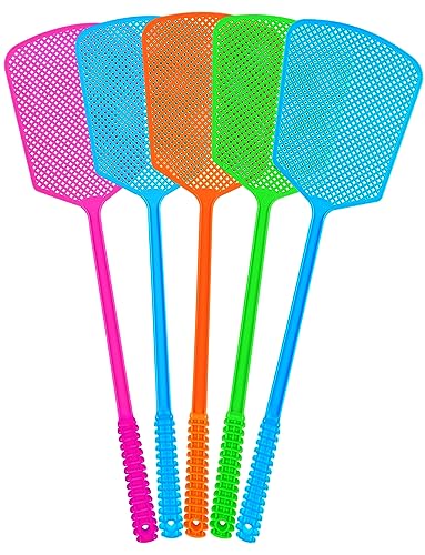 Fly Swatter,5 Pack Plastic Heavy Duty Manual Fly Killer, Long Handle Flyswatter, Large Bug Swatters That Work for Indoor and Outdoor