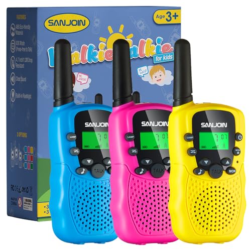 Walkie Talkies for Kids Toys for Boys Girls 4-6, 3 Miles Range Walkie Talkie to Camping, Outdoor 4 Year Old Girl Birthday Gifts for 3 4 5 6 7 Year Old Boy Girl Gifts Age 6-8 (Blue&Pink&Yellow, 3 Pack)