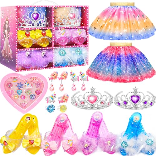 Toys for Girls,Princess Dress Up Clothes for Little Girls,Toddler Princess Girl Toys Age 4-5,Kids Toys for 3 4 5 6 7 Year Old Costume Set with Skirts,Shoes,Crowns,Christmas Birthday Gifts for Girls