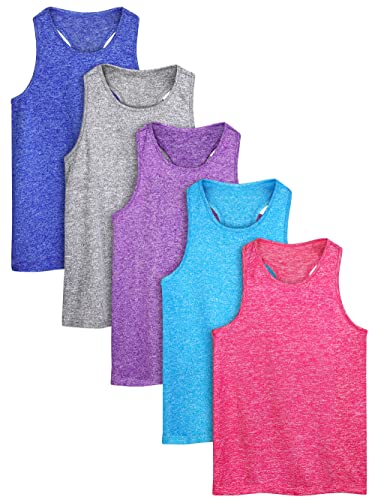 Poroka 5 Pack Girls Active Dry Fit Tank Top Kids Sleeveless Racerback Tank Tops Girls Athletic Dance Performance Tops