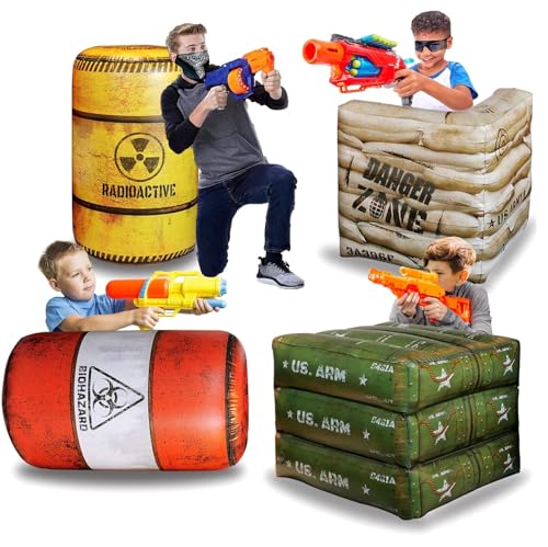 NINOSTAR Premium Package 4 Combat Battlefield Inflatables, Compatible with Nerf, Laser tag, Water Gun for Boys Birthday Party Activities and Decoration