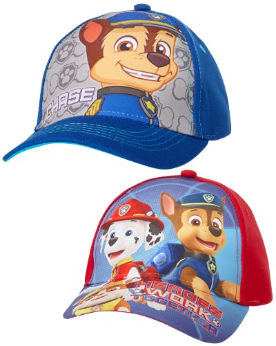 Nickelodeon Boys' Paw Patrol Baseball Cap - 2 Pack Chase, Marshall, Rubble Curved Brim Strap Back Hat (2T-7), Size 4-7 Years, Paw Patrol Blue/Red