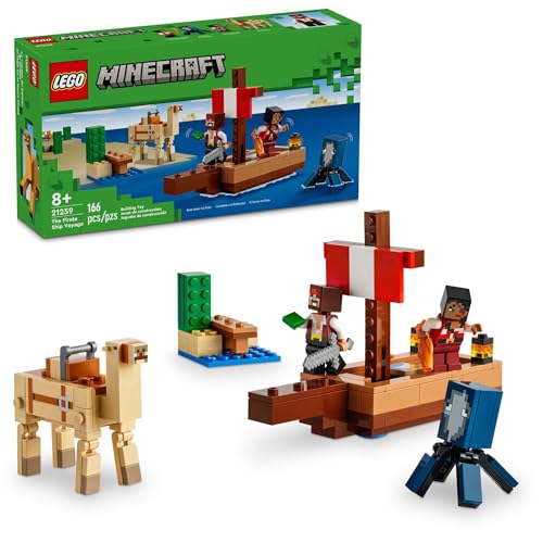 LEGO Minecraft The Pirate Ship Voyage, Boat Toy Playset for Kids with Squid, Camel and Pirate Figures, Pirate Toy Building Set for Action Role-Play, Minecraft Gift for 8 Year Old Boys and Girls, 21259