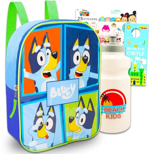 Disney Bluey Mini Backpack for Toddlers - Bundle with 11' Bluey Mini Backpack Plus Water Bottle, Stickers, and More | Bluey Backpack for Boys, Girls