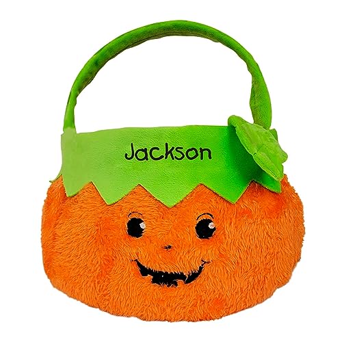 GiftsForYouNow Pumpkin Boy Personalized Trick or Treat Bag, Personalized Halloween Basket, Custom Halloween Bag, Emboridered Bag for Candy