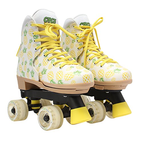 Circle Society Classic Adjustable Roller Skates for Girls, Sizes 3-7 US - Crushed Pineapple Design with Comfort Padding and Smooth-Rolling Wheels for Indoor and Outdoor Fun