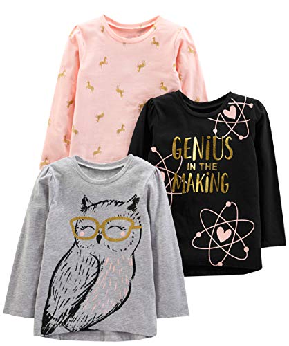 Simple Joys by Carter's Girls' 3-Pack Graphic Long-Sleeve Tees, Genius/Horses/Owl Print, 5T