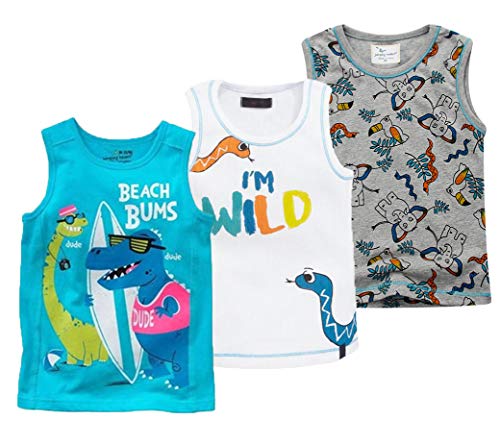 Coralup Little Boys Tank Sleeveless Top Undershirts 3 Pack(Cartoon 4,3-4T)