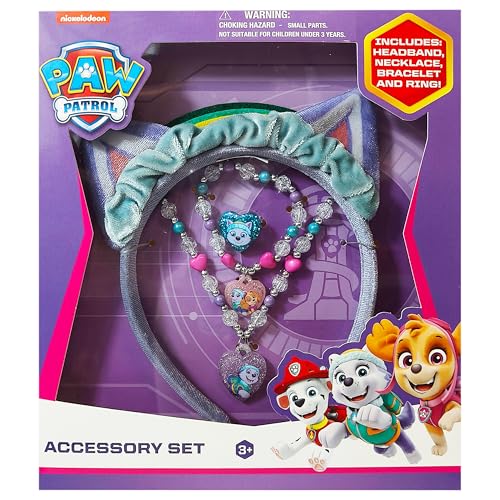 LUV HER Licensed PAW PATROL Headbands for Girls - Kids Jewelry - Dress Up Set All in one Giftable Box - Headband - Play Jewelry Set - 4pc (Toddler Headband, Necklace, Dress Up Bracelet, Ring) Ages 6