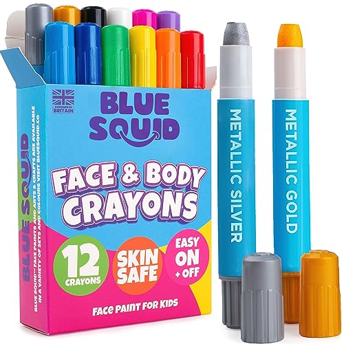 Blue Squid Face Paint Crayons - 12 Vibrant Colors Twistable & Washable Face Paint Sticks - Face Painting Kit for Kids Party, Halloween, Belly Painting Kit Pregnancy, Makeup Body Paints for Adults