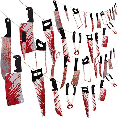 Halloween Party Decorations Bloody Banner: Horror Scary Decor for Creepy Movie Theme Birthday Carnival, Spooky Props Supplies, 4PCS