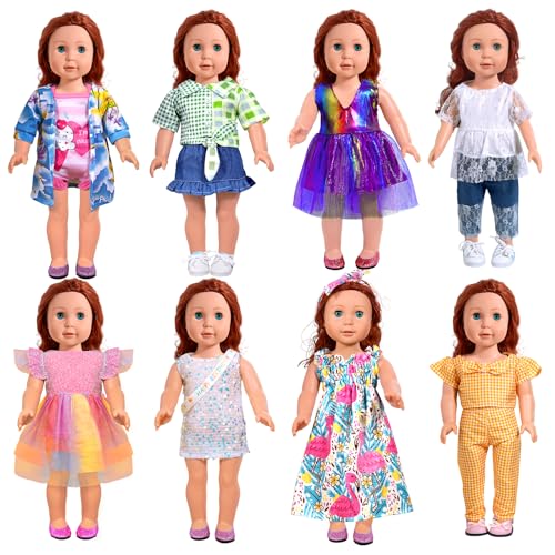 18-Inch-Doll-Clothes and Accessories - 8 Sets American Doll Clothes Compatible with All 18 inch Dolls Outfits Christmas Birthday Gift for Girls