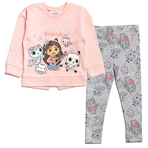 DREAMWORKS GABBY'S DOLLHOUSE Toddler Girls Pullover Fleece Sweatshirt and Leggings Outfit Set Grey/Pink 4T