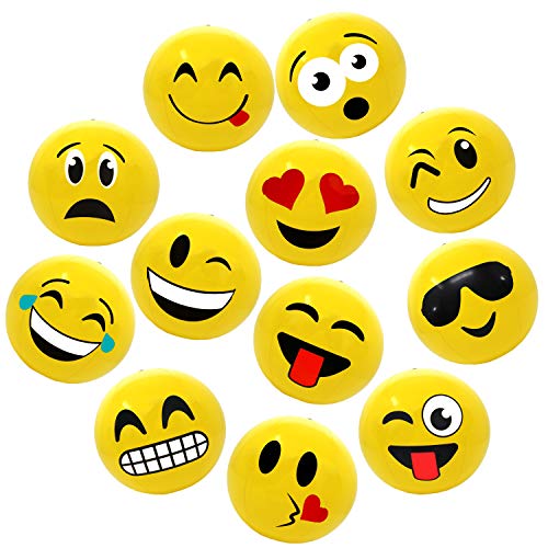 12' Emoticon Party Pack Inflatable Beach Balls - Beach Pool Party Toys (12 Pack)