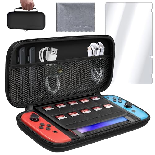 Neptune Protective Nintendo Switch Case – Switch/OLED Travel Case Bundle w/ Game Cartridge Holder, Screen Protector, Microfiber Towel | Nintendo Switch Carrying Case, Switch Accessories & Protection