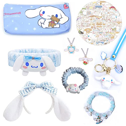 SMAROICE Kawaii Cinnamoroll Gift Set Cute Cinnamoroll accessories including Hairpin Headbands Cosmetic Pouch Necklaces Bracelets Keychain Stickers…