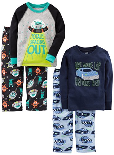 Simple Joys by Carter's Boys' 4-Piece Pajama Set (Cotton Top & Fleece Bottom), Cars/Space, 7