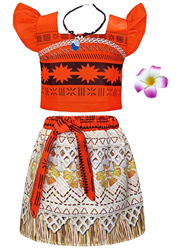 AmzBarley Princess Costume for Girls Dress up Toddler Baby Cosplay Outfit Little Kids Skirt Sets Halloween Role Play Christmas Clothes Orange with Accessories Size 2T(1-2Years)