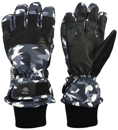 N'Ice Caps Kids Waterproof Thinsulate Warm Winter Gloves (Charcoal Grey Stripe, 7-8 Years)