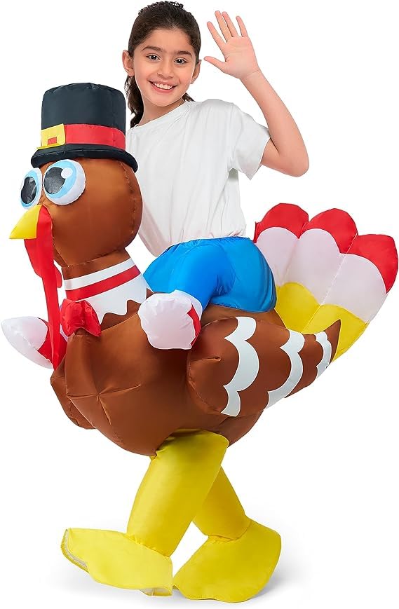 Spooktacular Creations Thanksgiving Turkey Inflatable Costume for Kids, Blow up Costume Riding a Turkey Ride-on for Halloween Party, Cosplay event, Halloween Inflatable Costumes for Boys and Girls