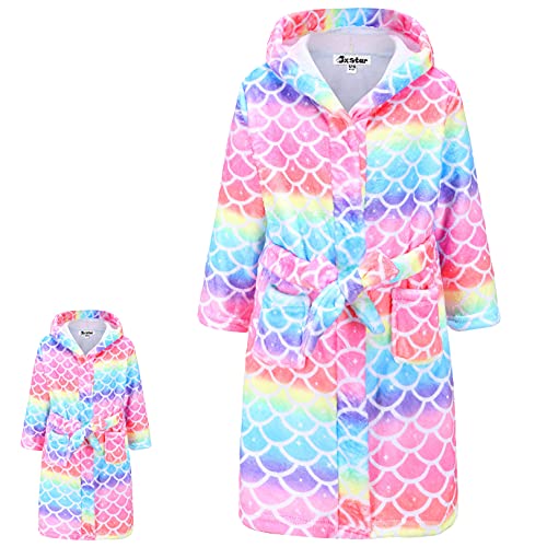 Jxstar American Girl Robes Matching Girls&Doll Mermaid Bathrobes Kids Plush Fleece Pajamas,Size 10 11