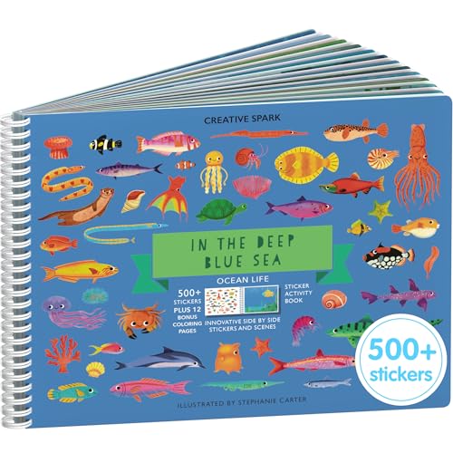 in The Deep Blue Sea Stickers + Coloring Book (500+ Ocean Animal Stickers for Kids & 12 Coloring Pages)- Side by Side Sticker Activity Book - Fun Sticker Books - Boys & Girls Ages 2-4 4-8, 8-10