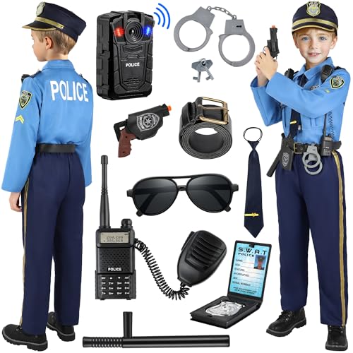 Luucio Police Costume for Kids, Kids Police Officer Costume for Boys with Police Accessories, Halloween Costumes for Boys