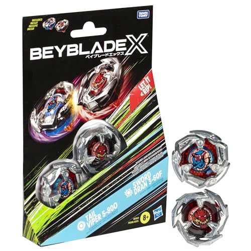 BEYBLADE X Tail Viper 5-80O and Sword Dran 3-60F Dual Pack Set with 2 Right-Spinning Tops; Battling Top Toys for 8 Year Old Boys and Girls